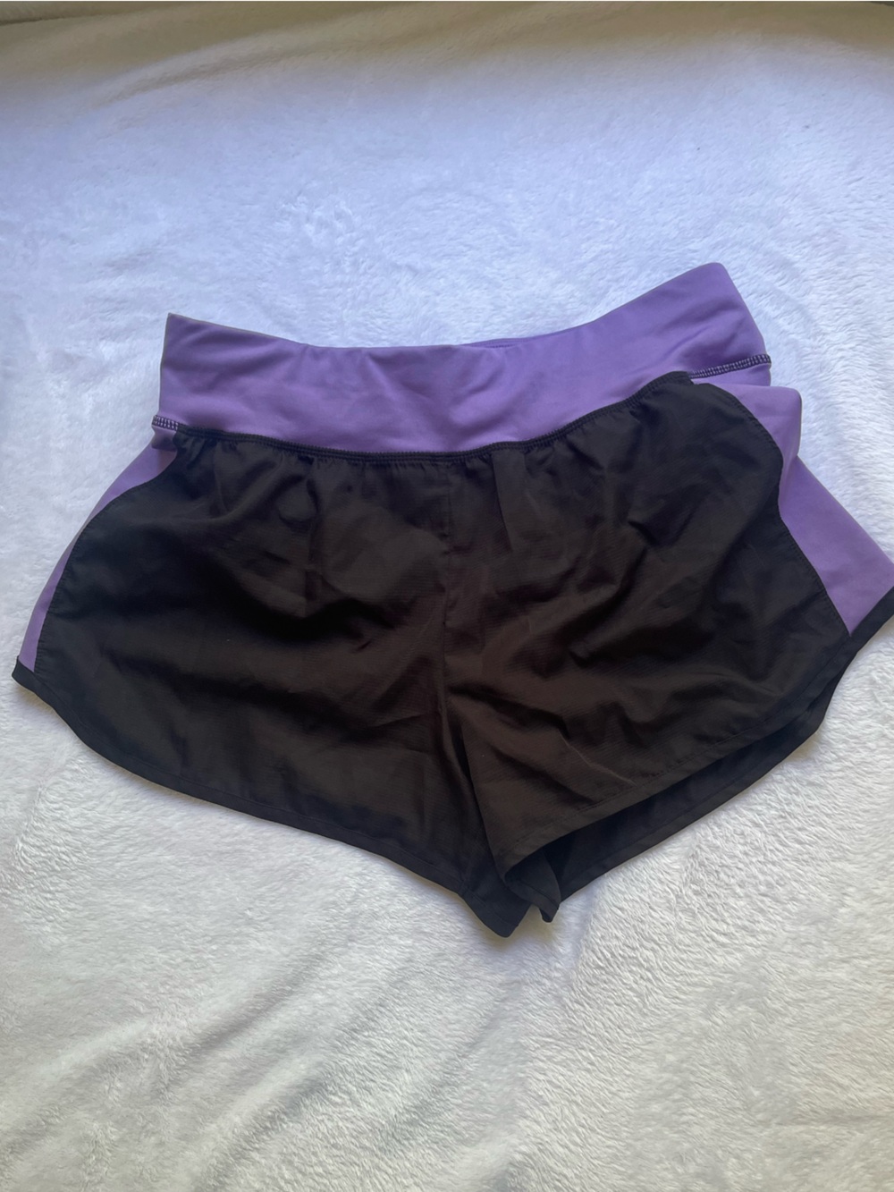 Active USA Black Athletic Shorts with Purple Waistband